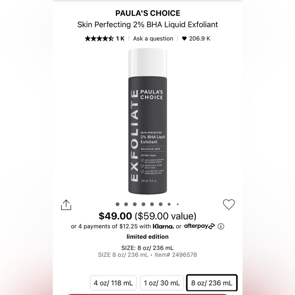 [Brand new with seal] Paula’s Choice Skin Perfecting 2% BHA Liquid Exfoliant